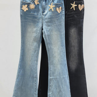 Embellished Flare Leg Denim Jeans