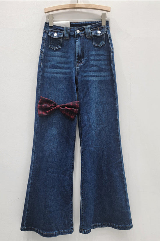 Classic Straight Jeans with Bow Detail