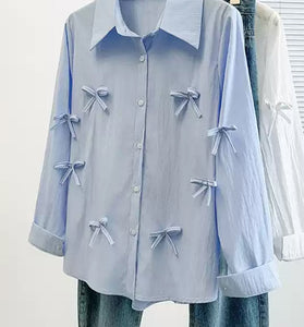 Bow-Embellished Button-Up Blouse