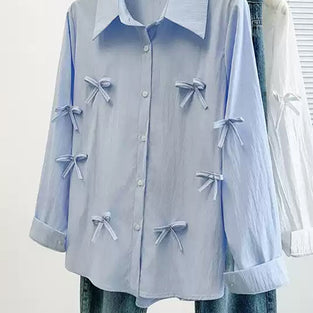 Bow-Embellished Button-Up Blouse