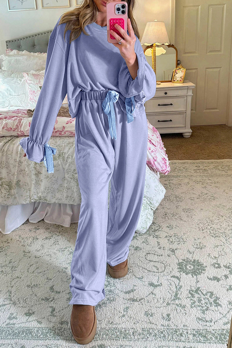 Flounce Long Sleeve Top Pants Lounge Set
