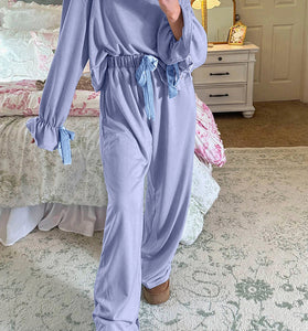 Flounce Long Sleeve Top Pants Lounge Set