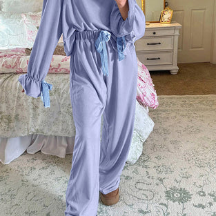 Flounce Long Sleeve Top Pants Lounge Set