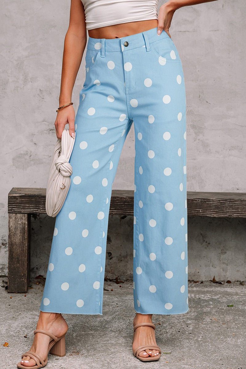 Polka Dot High-Waist Straight Jeans
