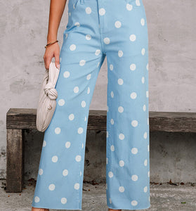 Polka Dot High-Waist Straight Jeans