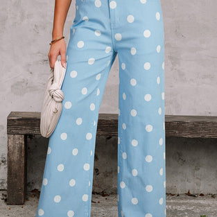 Polka Dot High-Waist Straight Jeans