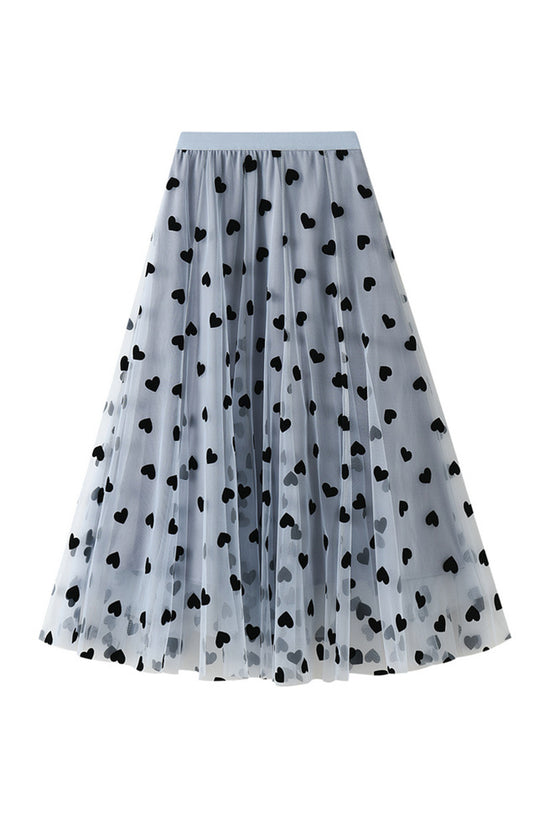 Heart Print Pleated Midi Skirt