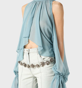 Elegant Long Sleeve Flowing Blouse
