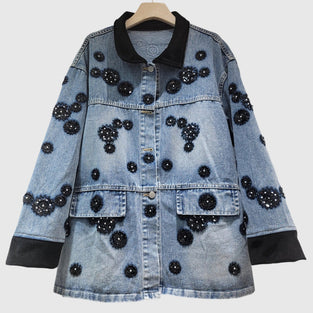 Embellished Denim Jacket with Floral Accents