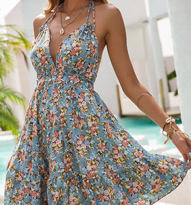 Floral Halter Neck Summer Dress