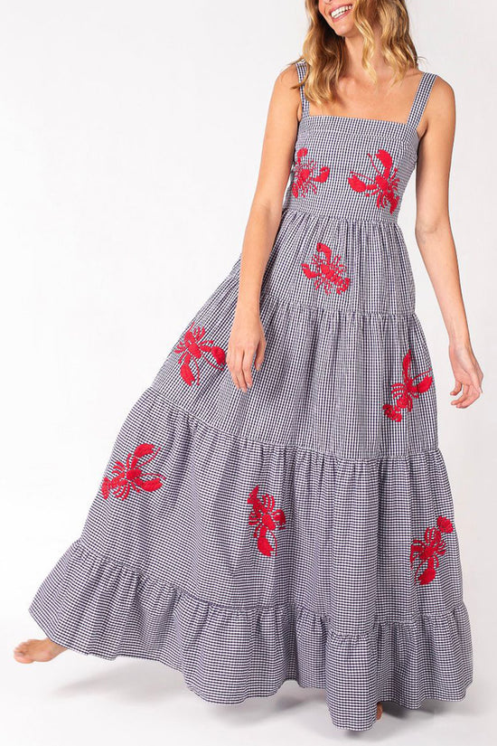 Plaid Lobster Print Maxi Dress