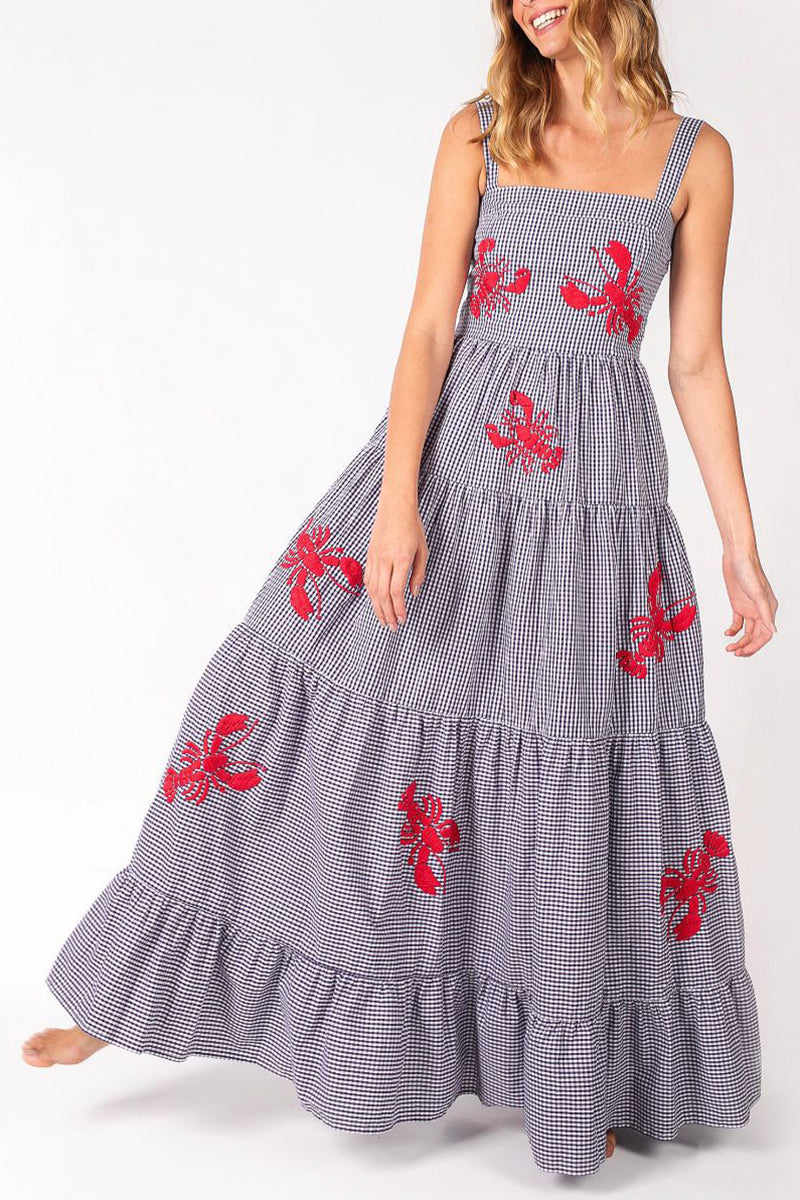 Plaid Lobster Print Maxi Dress