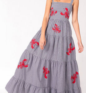 Plaid Lobster Print Maxi Dress