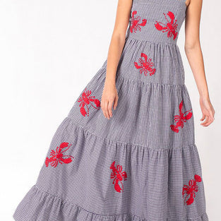 Plaid Lobster Print Maxi Dress