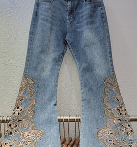 Floral Pattern Wide Leg Jeans