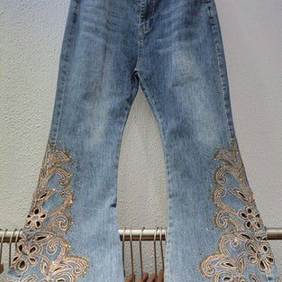 Floral Pattern Wide Leg Jeans