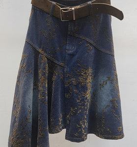Asymmetric Patterned Vintage Denim Skirt