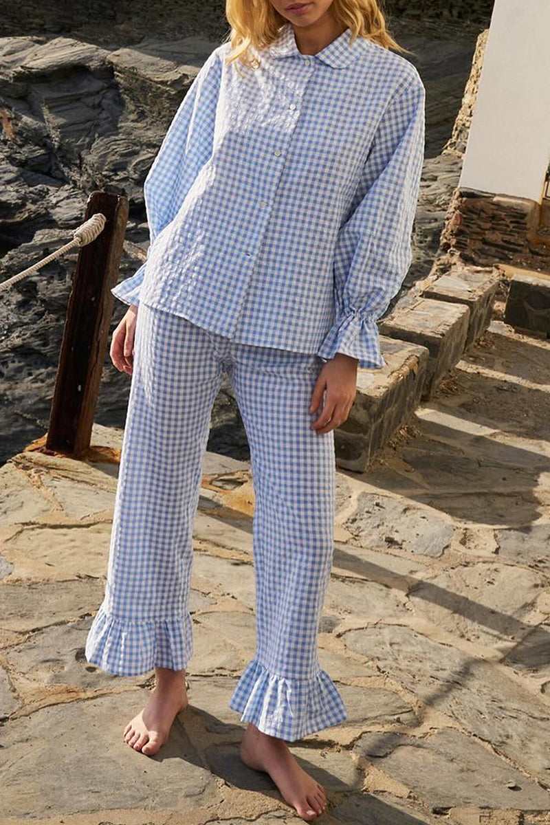 Ruffled Checkered Loungewear Set