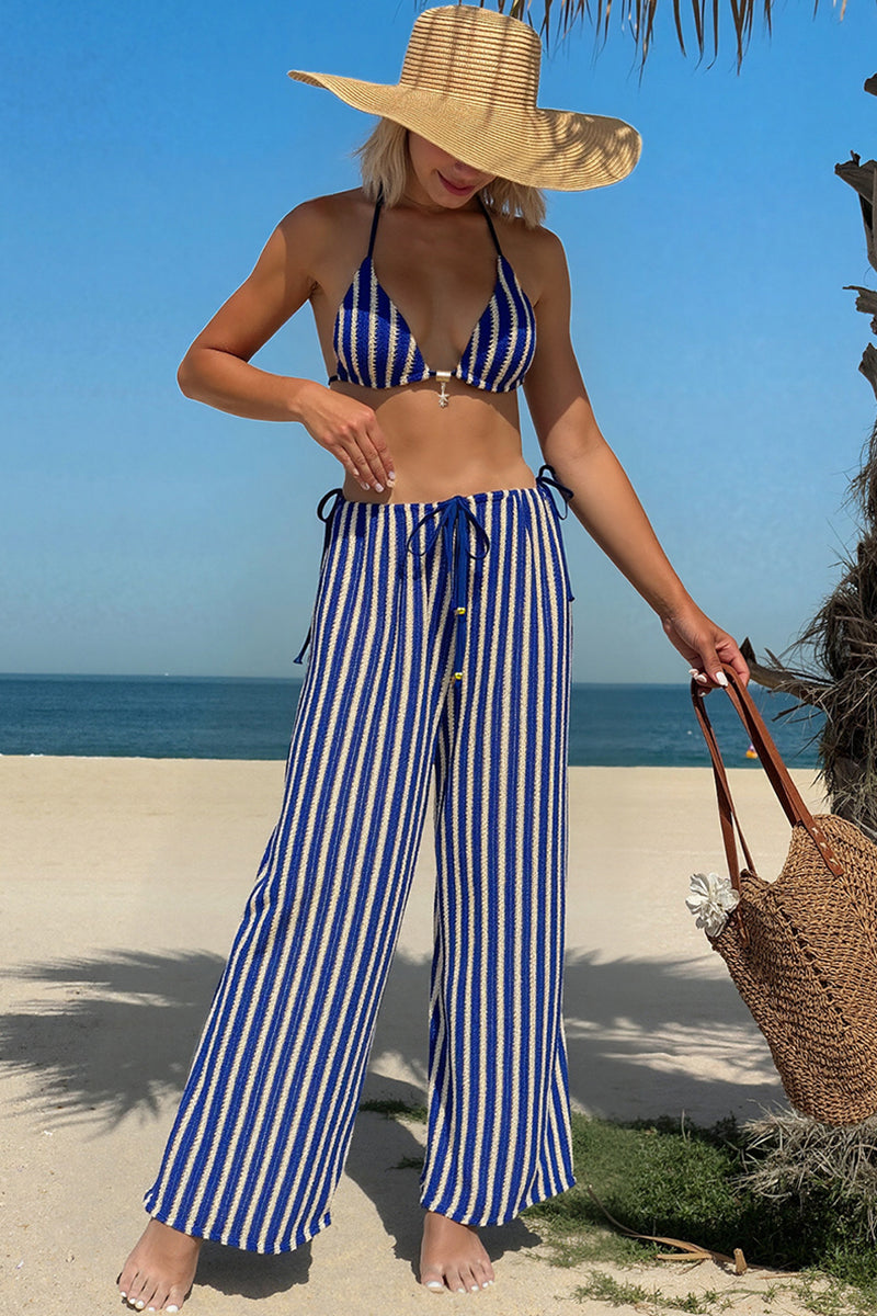 Striped Bikini Set with Wide-Leg Pants