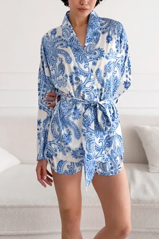 Elegant Print Pajama Set with Belt