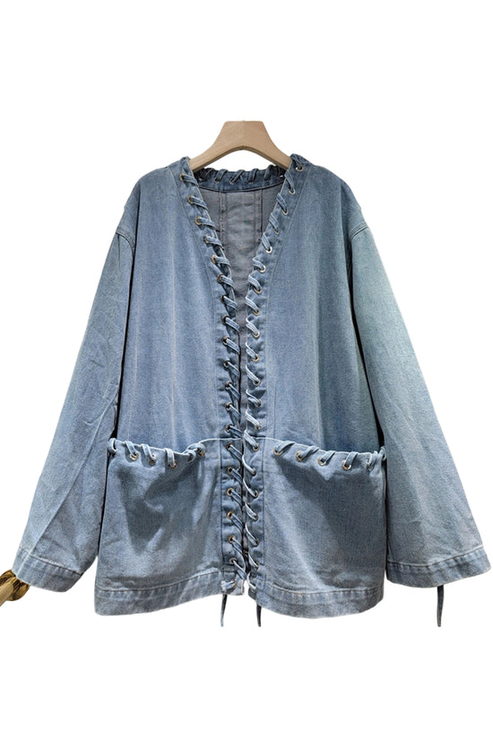 Lace-Up Front Denim Jacket