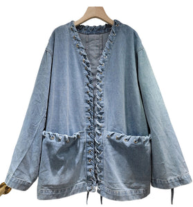 Lace-Up Front Denim Jacket