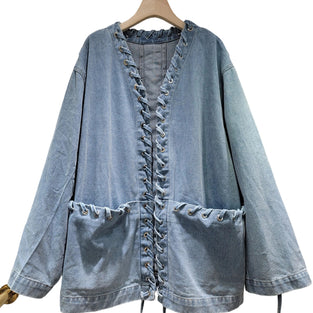 Lace-Up Front Denim Jacket