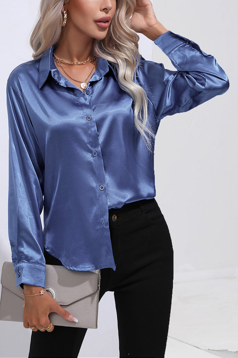 Elegant Long Sleeve Button-Up Blouse
