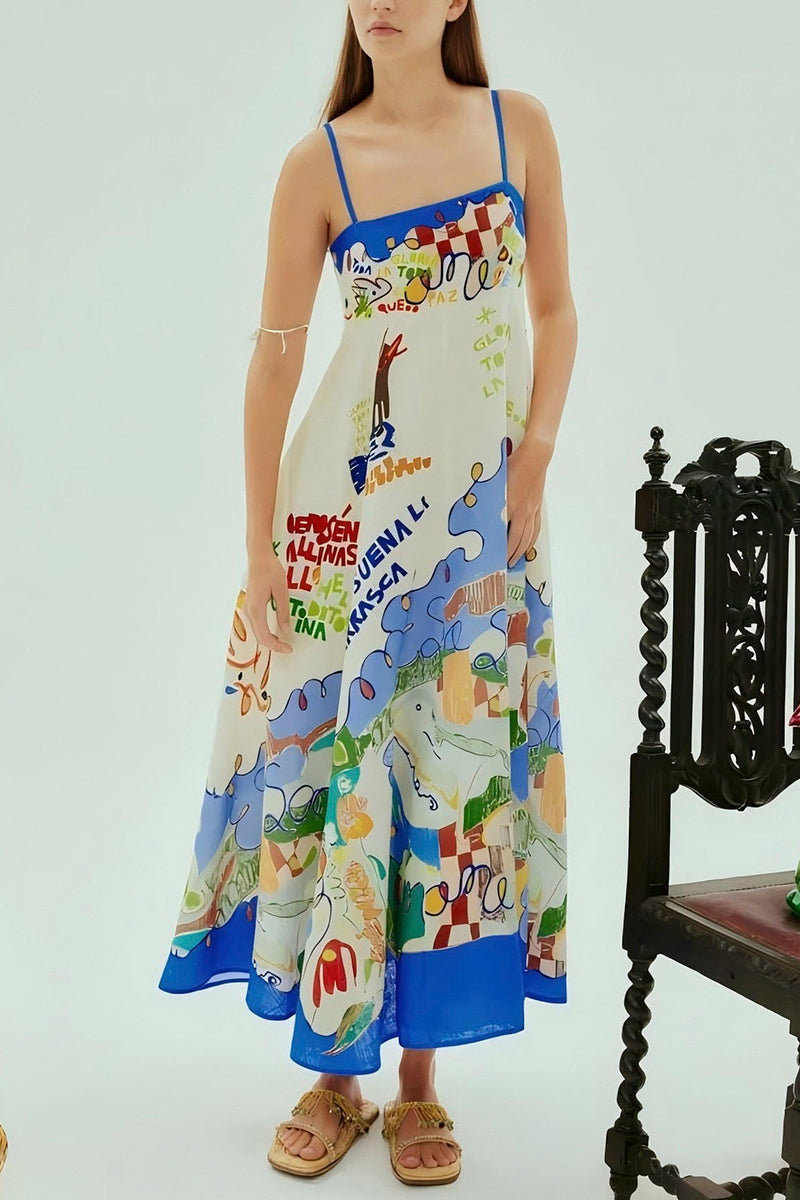 Graphic Print Sleeveless Maxi Dress