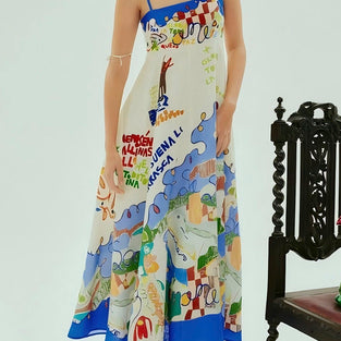 Graphic Print Sleeveless Maxi Dress