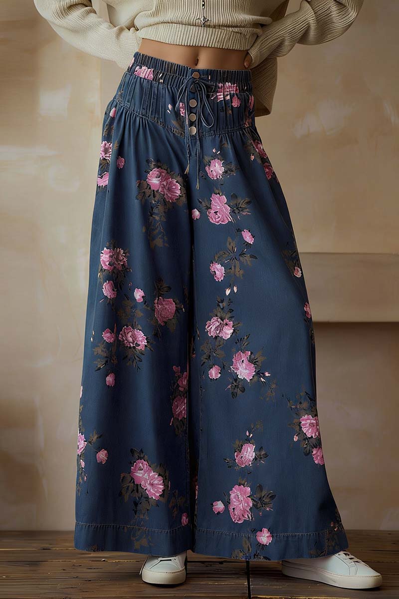 Floral Print Wide Leg Jeans