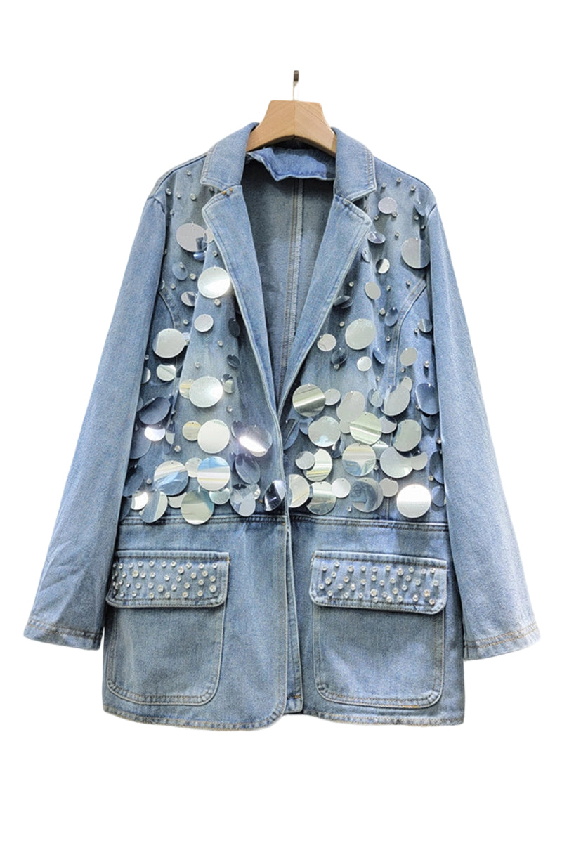 Reflective Sequin Denim Jacket