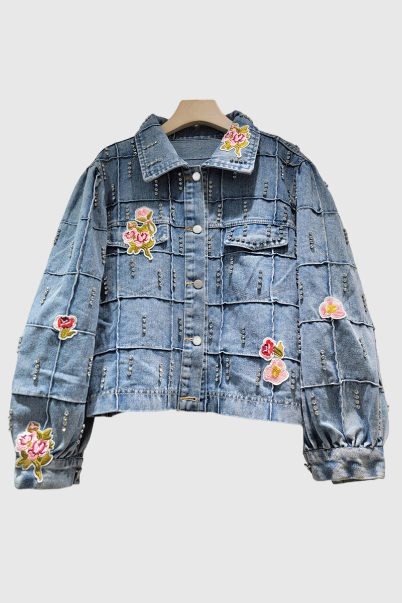 Floral Denim Jacket with Beaded Details