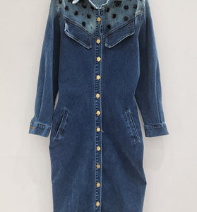 Embellished Button-Up Denim Dress