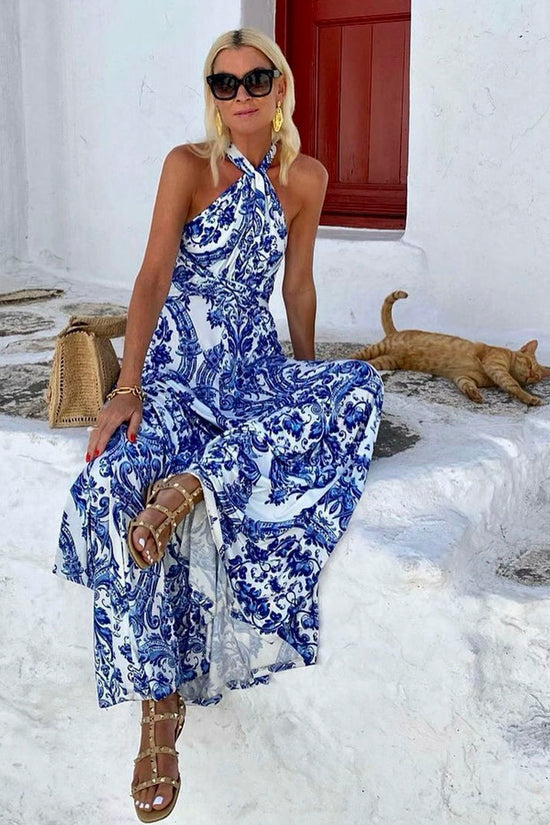 Halter Maxi Dress with Printed Details