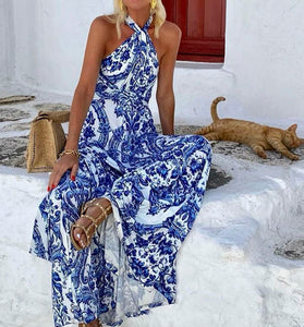 Halter Maxi Dress with Printed Details