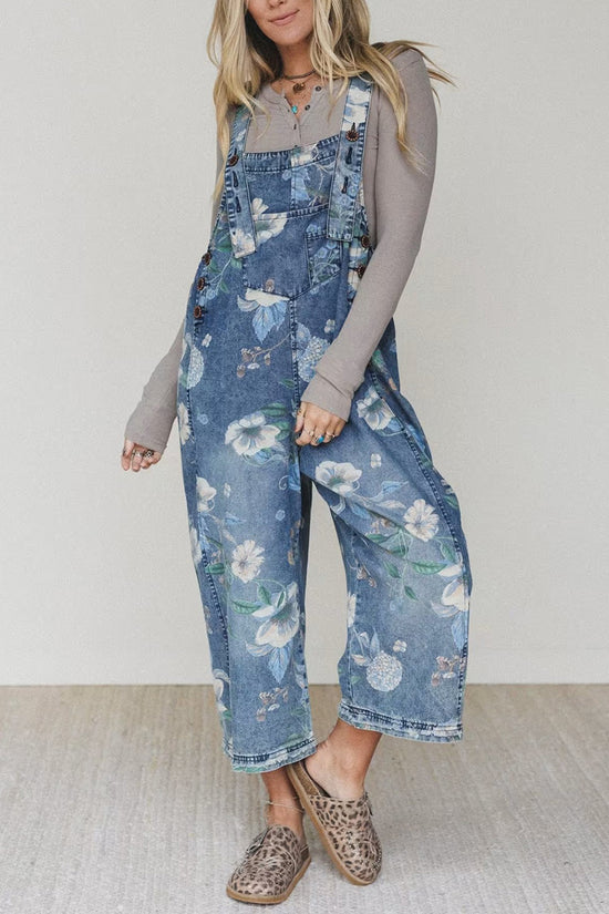 Floral Print Denim Jumpsuit