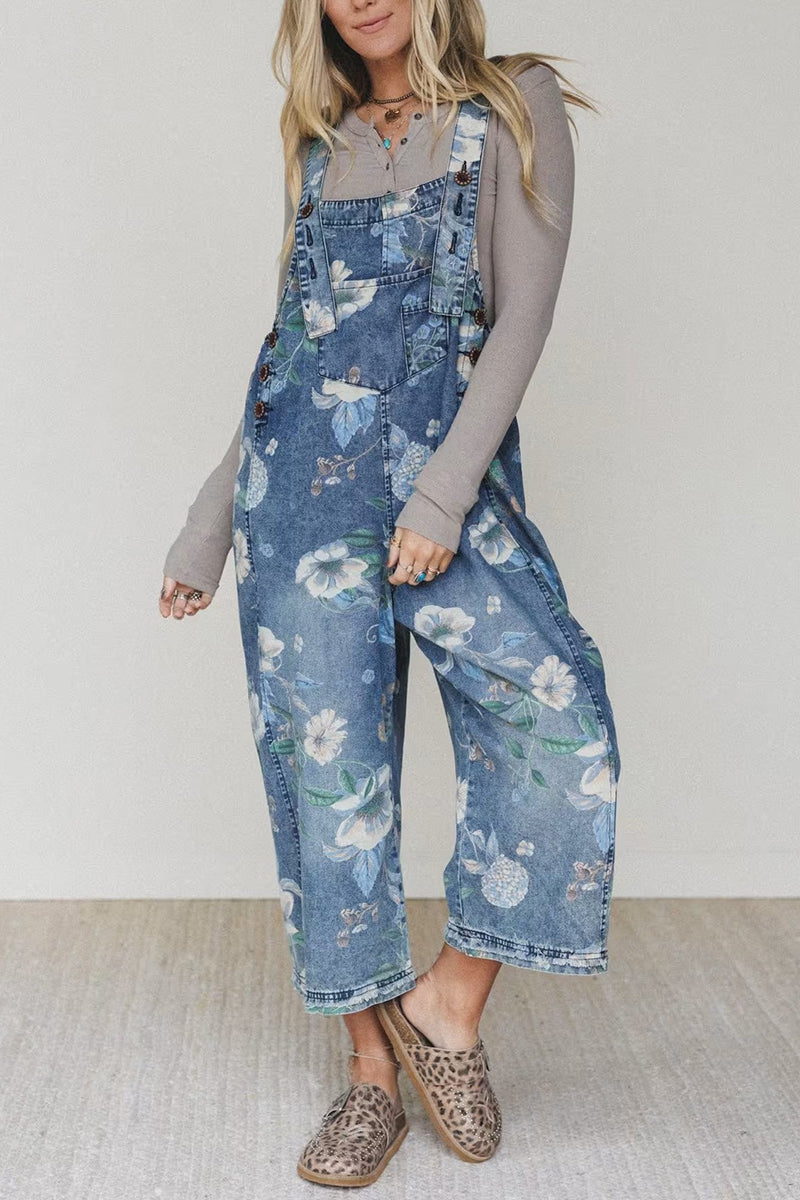 Floral Print Denim Jumpsuit