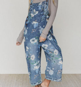Floral Print Denim Jumpsuit