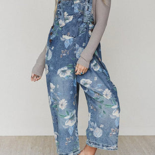 Floral Print Denim Jumpsuit