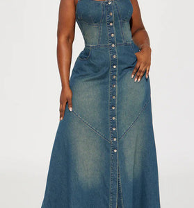 Button-Up Denim Maxi Dress