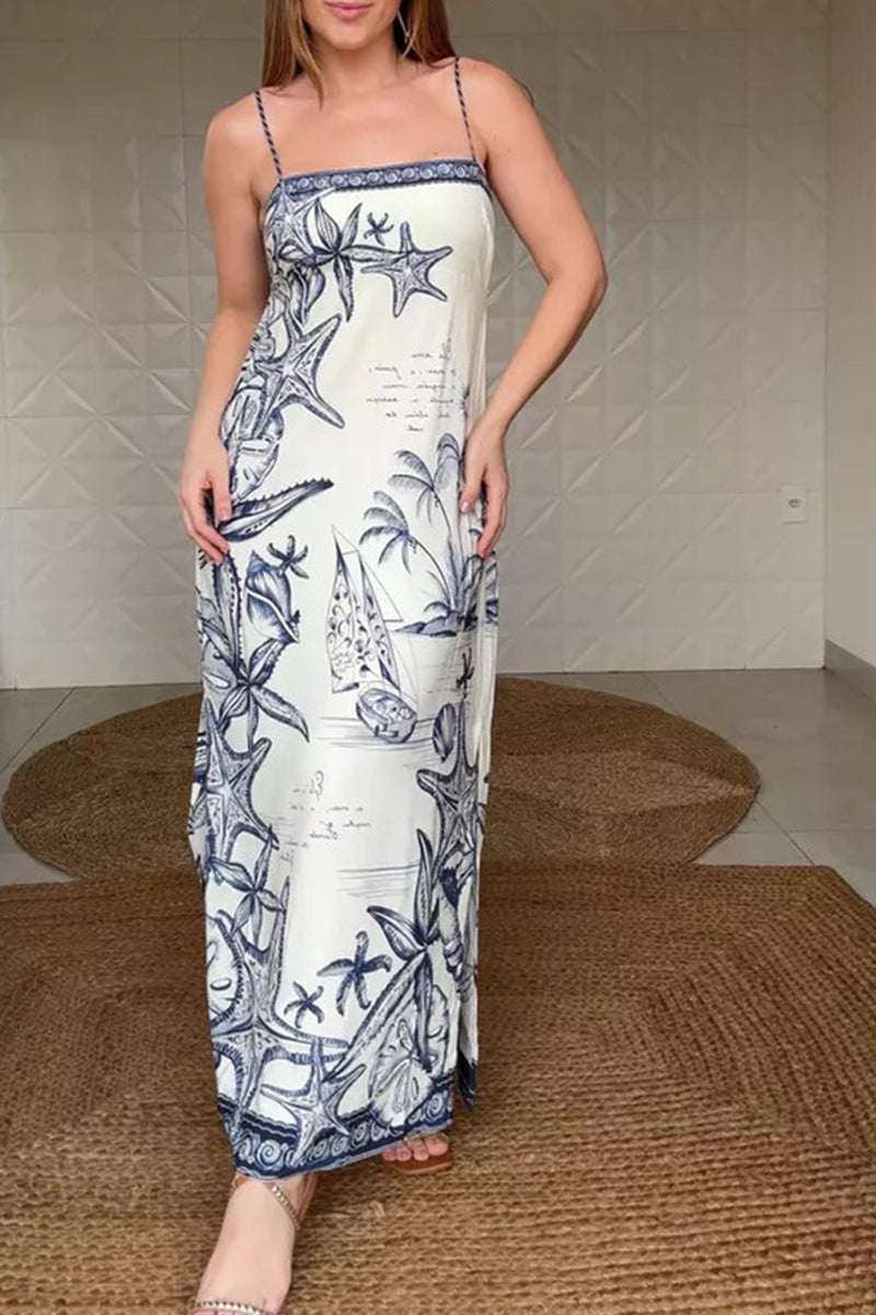 Ocean-Themed Sleeveless Casual Dress
