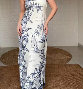 Ocean-Themed Sleeveless Casual Dress