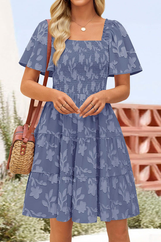 Floral Smocked Square Neck Casual Dress
