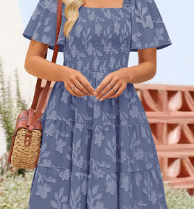 Floral Smocked Square Neck Casual Dress