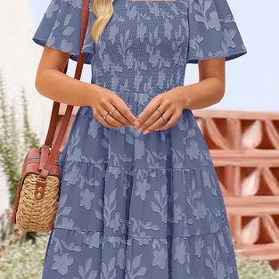 Floral Smocked Square Neck Casual Dress