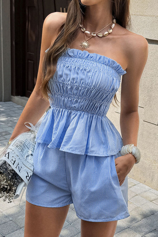 Strapless Shirred Summer Shorts Set
