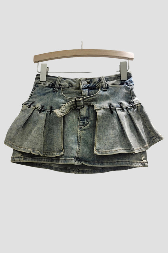 Leopard Print Denim Mini Skirt