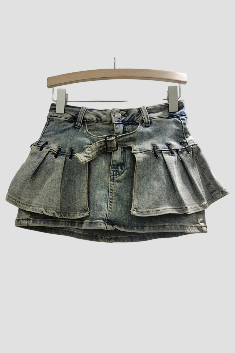 Leopard Print Denim Mini Skirt