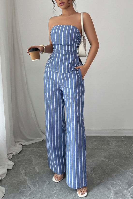 Striped Strapless High-Waisted Pants Set